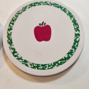 Stove Top Burner Covers (4) Red Apple on White Background with Green Trim